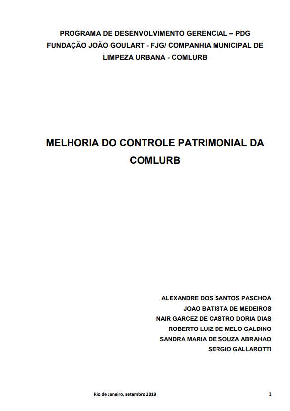 MELHORIA DO CONTROLE PATRIMONIAL DA COMLURB