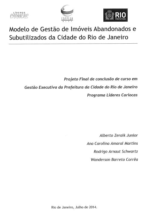MODELO DE GESTÃO DE IMÓVEIS ABANDONADOS E SUBUTILIZADOS DA CIDADE DO RIO DE JANEIRO